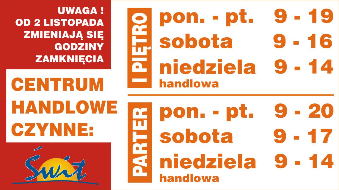 Centrum Handlowe ŚWIT godziny otwarcia